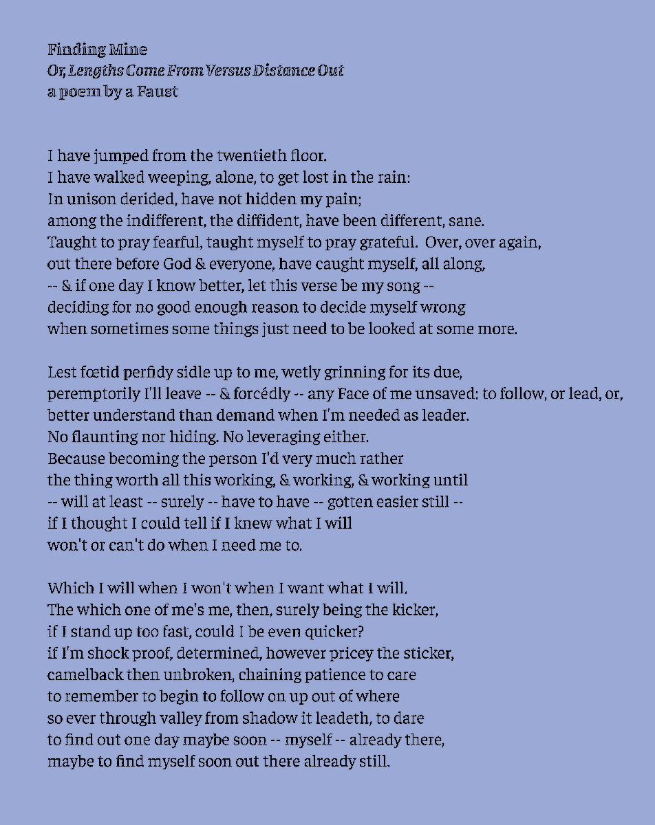 femalefaust's tweet photo. Finding My Religion
Or,
Lengths Come From Versus Distance Out
a poem by a Faust
https://t.co/0lCLdyT9kD https://t.co/GGO55pPi50
