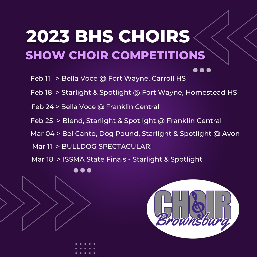 2023 Show Choir Competition Schedule 💜 Hope to see you there!