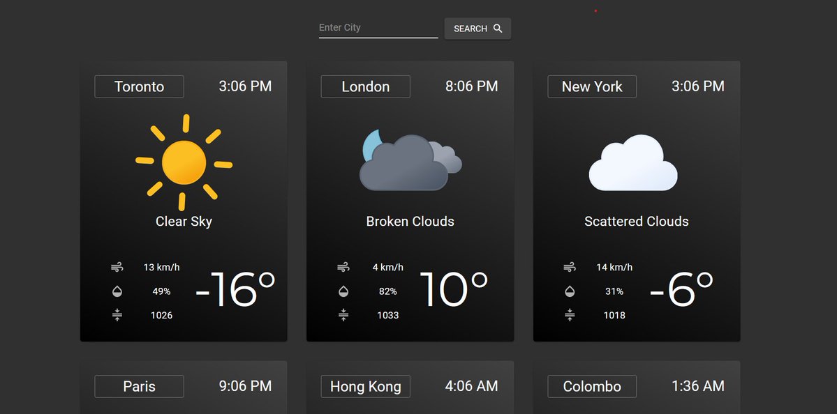 Finished the First react web app using OpenWeatherMap API, MUI. Used state to change time every minute. Credit to @simonluerwerl for design inspiration

Live Site: 4dv3ntur3r.github.io/weather-app/
Github Repo: github.com/4dv3ntur3r/wea…