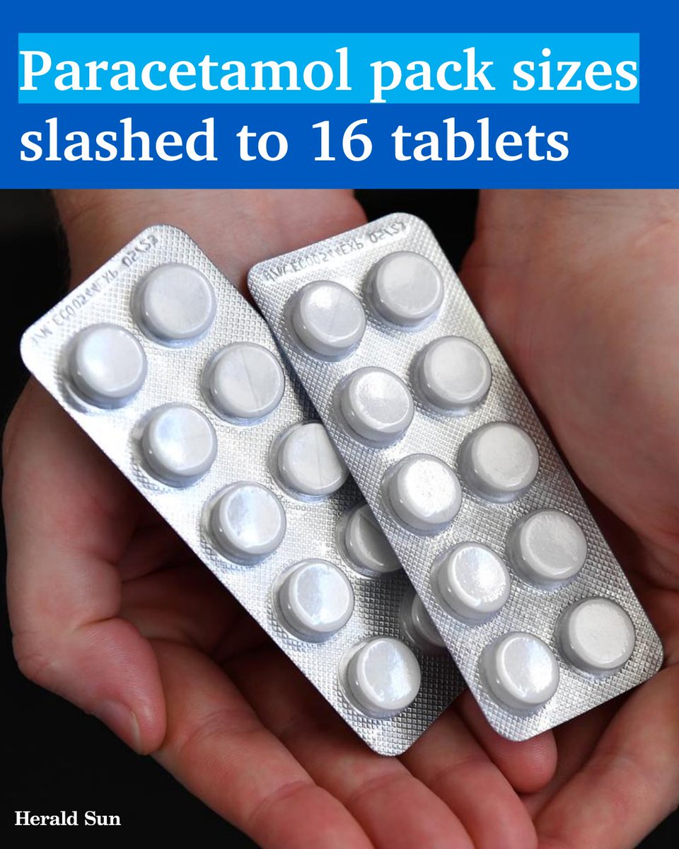 theheraldsun's tweet photo. Paracetamol pack sizes will be cut to just 16 tablets and customers will only be able to purchase one pack at a time, under strict new rules > https://t.co/nYxAC6aGT0 https://t.co/qc8LgsVMZz