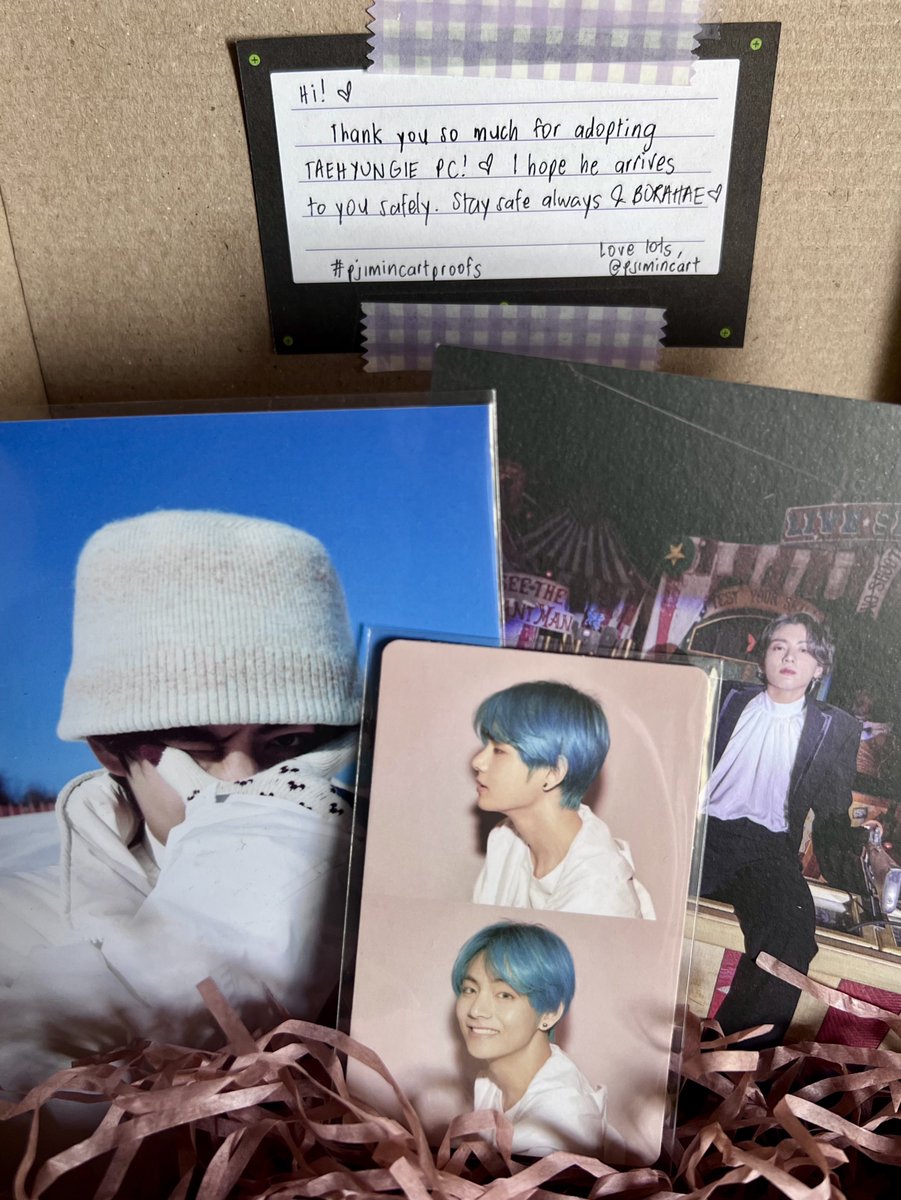 <a href="/pjimincart/">jen ♡</a> #pjimincartproofs

💌 Happy Mail 2023

Thank you so much <a href="/pjimincart/">jen ♡</a> for letting me adopt this adorable taehyungie. My happy mail arrived safe and in good condition. Thank you din sa official postcards as freebies 🫶
All the love 💜