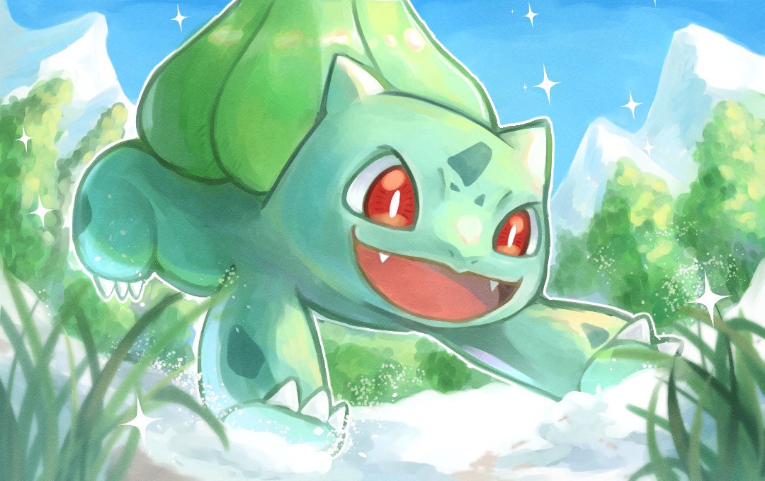 bulbasaur no humans pokemon (creature) outdoors solo fangs day open mouth  illustration images