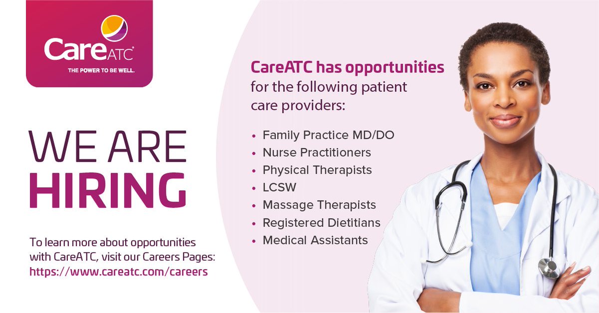 🩺 Are you looking to practice medicine on your own terms?  At CareATC, you can. View open opportunities. bit.ly/3WXmUsh
____

#primarycarejobs #nowhiring #jobpostings #healthcarejobs #medicalassistants