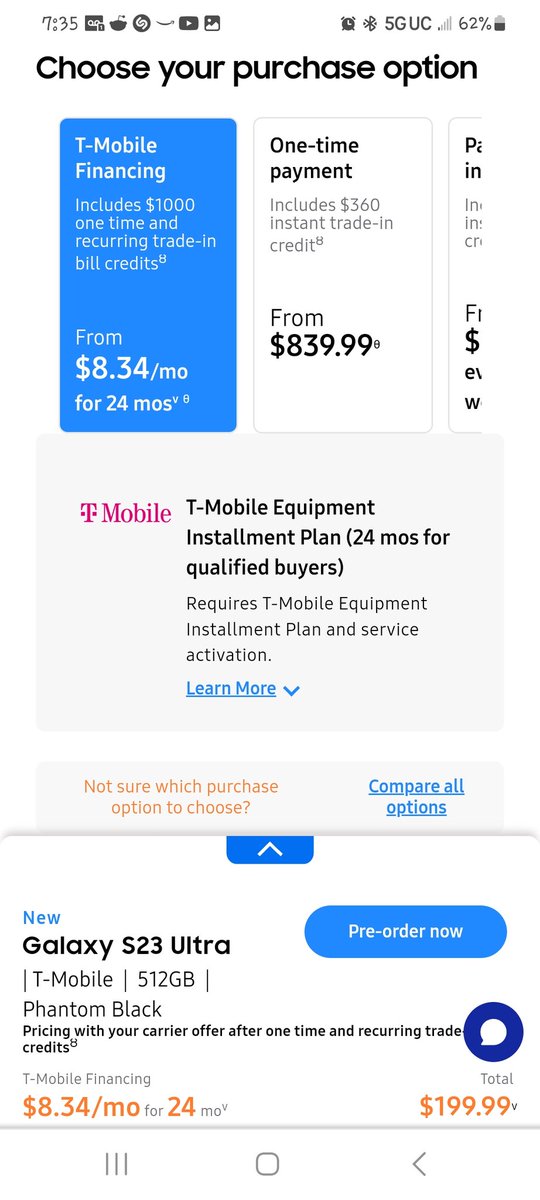CobraInDaNight1's tweet photo. @TMobileHelp 
TMobile/Samsung you guys need to get together and do better, you show a deal then I get through check out and says : Please note, we don't offer T-Mobile with the financing you've selected in District of Columbia at this time, ok I don't even live in DC. https://t.co/jxWNC6zFYN