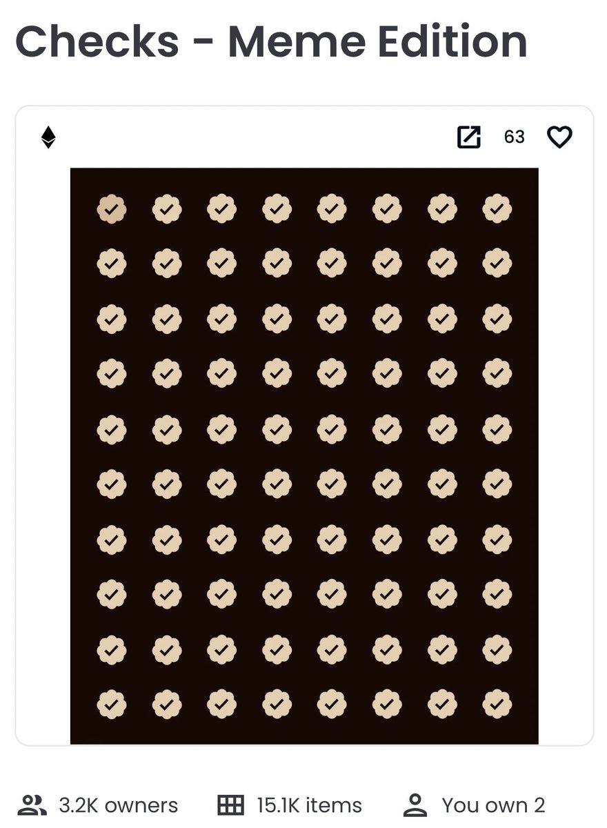 Giveaway time🎉 🔥🎉
 
We're giving away 1x Checks Meme Edition NFT from <a href="/ozarky/"></a> 
 
To enter: 
1. Follow me <a href="/Christian_z33/">Christian Lopez</a> 
2. Like, Retweet and Tag 3 friends 

⏰Giveaway Ending Sunday⏰

Good luck and thank you to all my followers💕