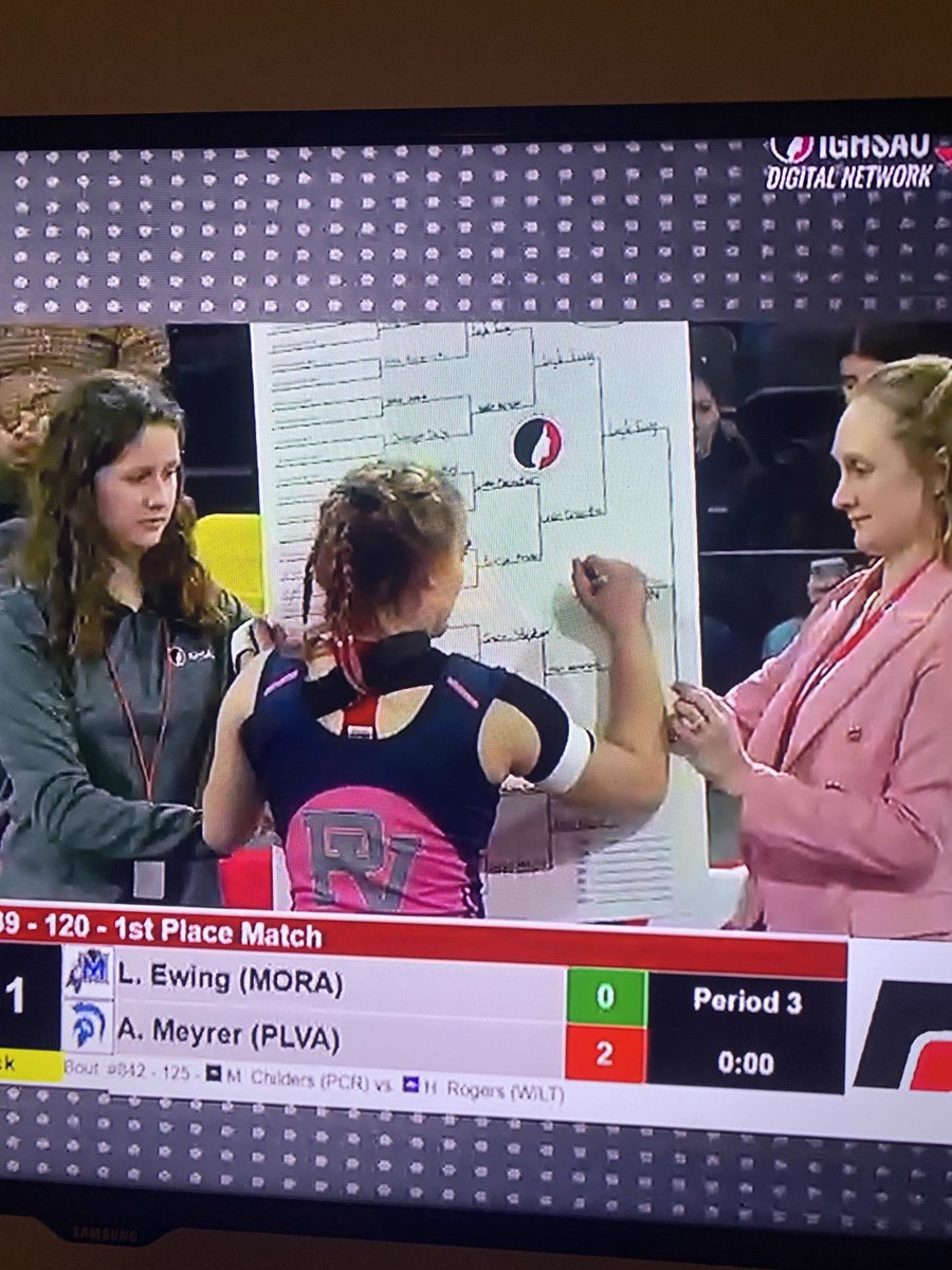 pleasvalwrestle's tweet photo. Abby signs her bracket. State Champ. Awesome finish. https://t.co/CzUBTYBzZl