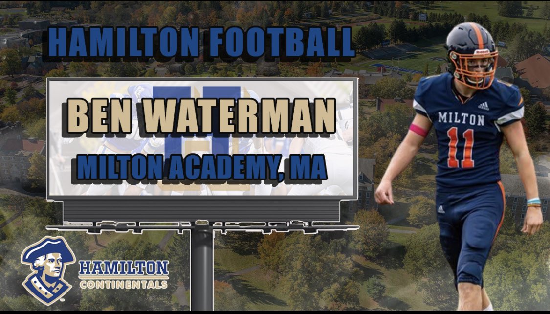 I am blessed to announce my commitment to play football for <a href="/HamCollFootball/">Hamilton College Football</a>! Thank you <a href="/CoachDMurray3/">Dave Murray</a> for this opportunity. <a href="/MA_Fball/">Milton Academy Football</a>