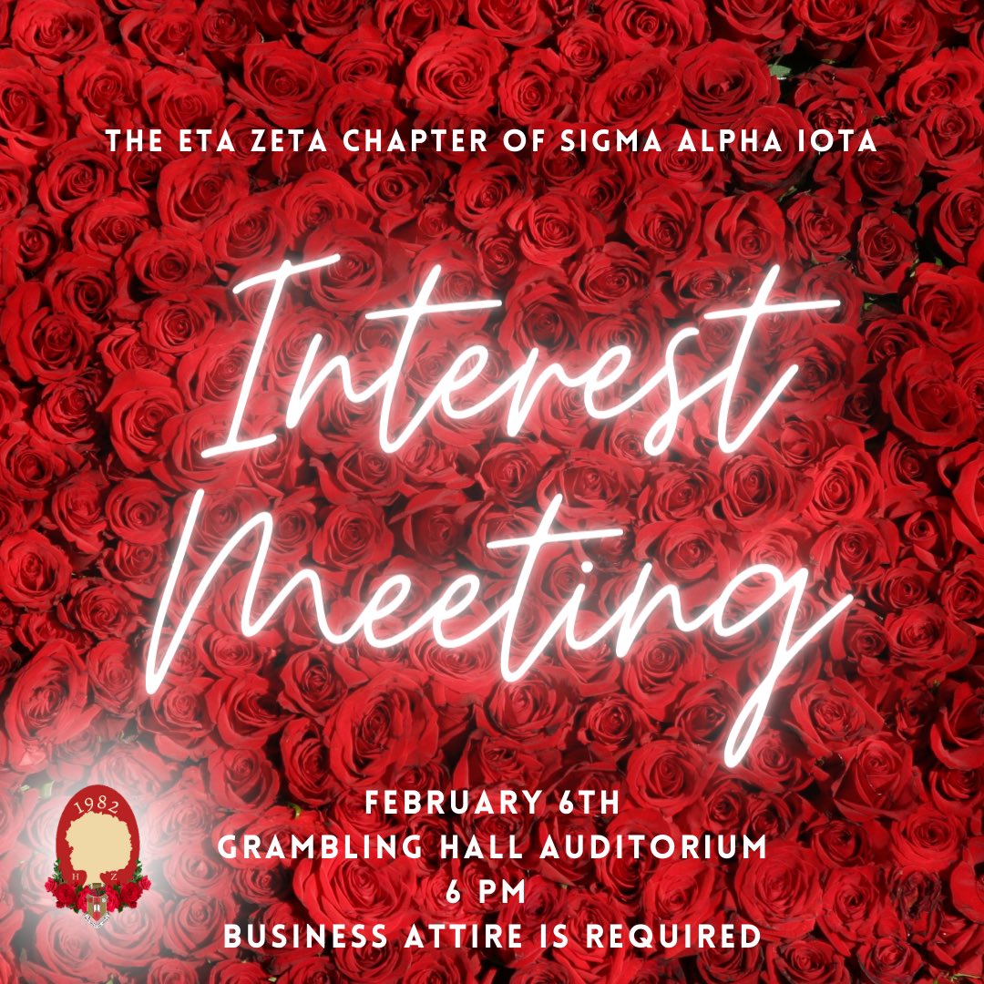 EtaZetaSAI's tweet photo. Interested in the Eta Zeta Garden? We consist of not only singers but dancers, poets, musicians and anyone who have an interest in encouraging, nurturing, and supporting the art of music! Our Interest Meeting is Monday February 6th at 6p.m. See you there!๐น๐ถ #gramfam #etazeta https://t.co/ntowhbBBxK