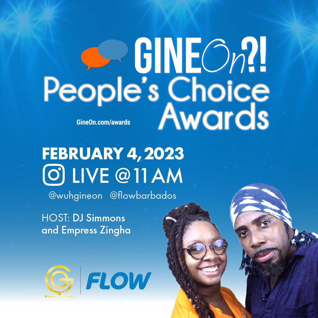 Wuh Gine On!? Tomorrow we're announcing the official nominees you chose in The Gine On People's Choice Awards 2023. We will be streaming on the <a href="/FlowBarbados/">Flow Barbados</a> platform AND Gine On's Instagram page!

Start time is 11am and we moving brisk cuz we got nuff tings tuh leh go!