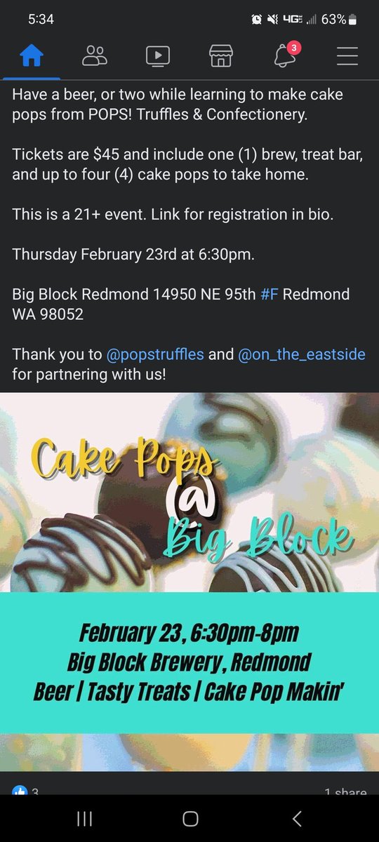 Sign up and lean how to make cake pops. See our FB page for more info.
#cakepops #Eastside #beer