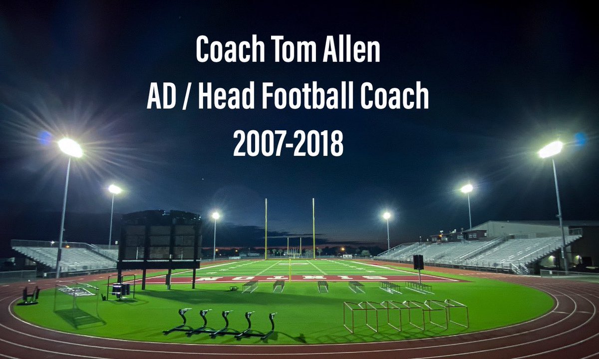 SintonFootball's tweet photo. Tonight Sinton Pirate Football honors Coach Tom Allen with the lights of Pirate Stadium turned on for Coach’s final Friday Night Lights. Coach lead the Pirates 12 seasons earning a record of 106-40. He will live on in the hearts of everyone who loved him and the lives he changed. https://t.co/fu7qd7AePR
