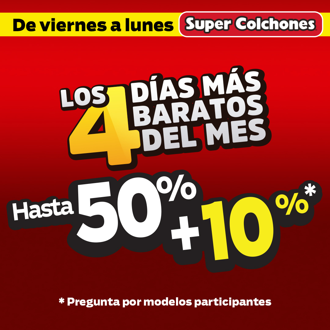⚠️No te pierdas los 4 días más baratos sólo en #SuperColchones ⚠️
✅ Aprovecha los mejores precios 🛌
✨Es momento de que mejores tu descanso✨
