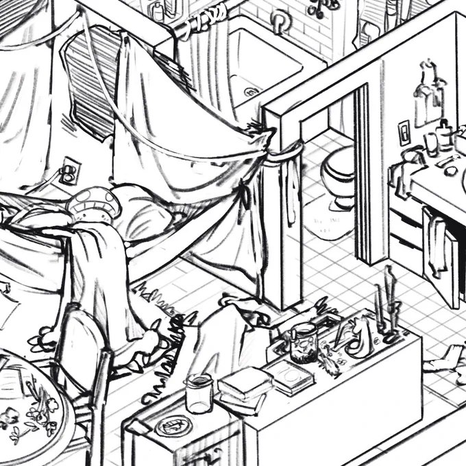 [WIP] wanted to play around w isometric rooms, so i'm giving my crusty little lad a place to crash :)) 