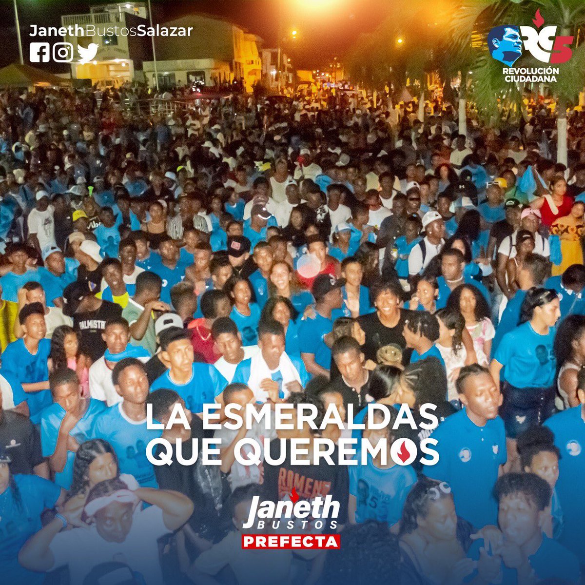 JanethBustosRC's tweet photo. Multitudinario cierre de campaña en el #CantónRíoVerde junto a su futuro alcalde Joffre Quintero.🖐🏽
La #RevoluciónCiudadana construirá mejores días para #Esmeraldas en: salud, ruralidad, emprendimiento, educación, tecnología, empleo, etc.💚
#JanethPrefecta @MashiRafael https://t.co/yHapmkHQfn