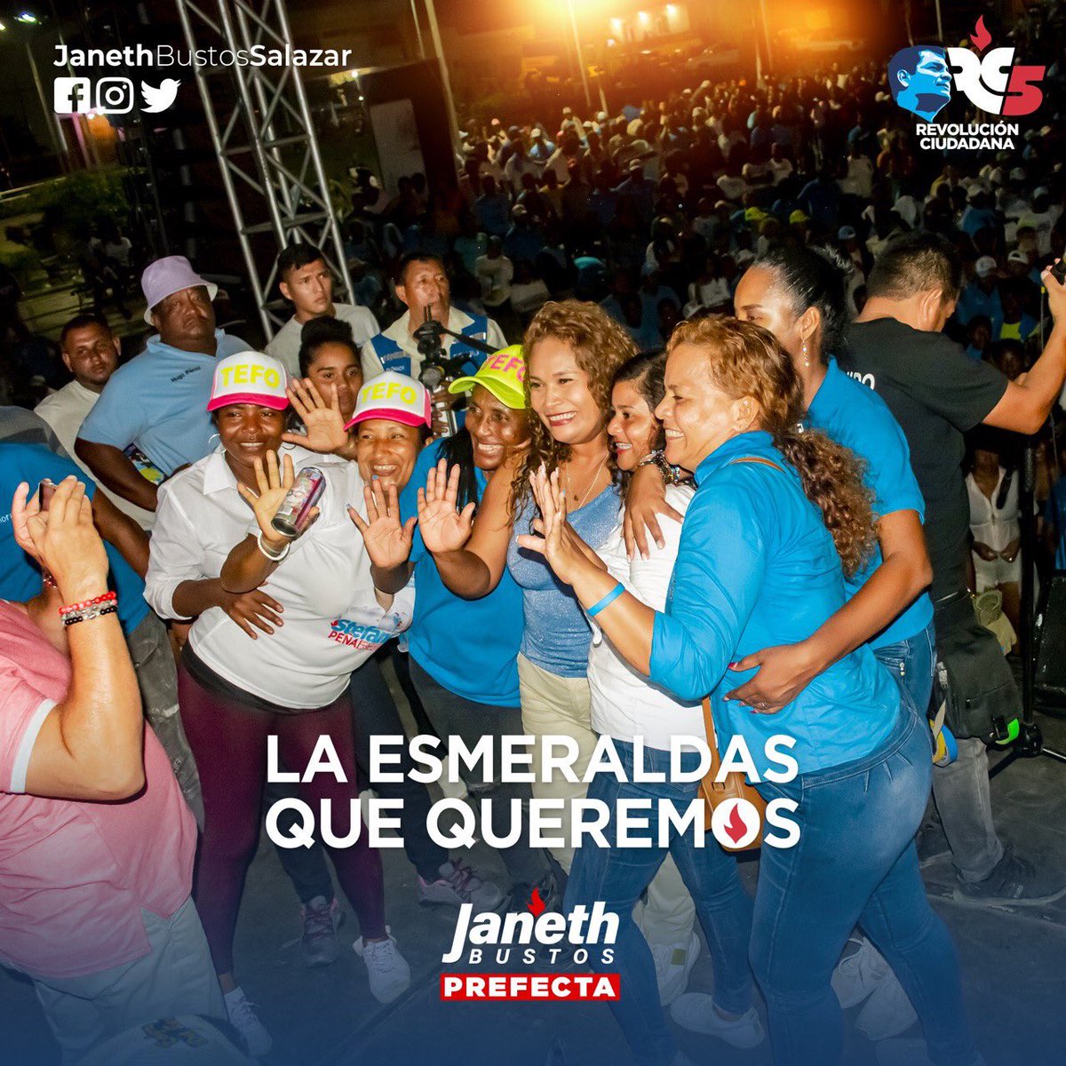 JanethBustosRC's tweet photo. Multitudinario cierre de campaña en el #CantónRíoVerde junto a su futuro alcalde Joffre Quintero.🖐🏽
La #RevoluciónCiudadana construirá mejores días para #Esmeraldas en: salud, ruralidad, emprendimiento, educación, tecnología, empleo, etc.💚
#JanethPrefecta @MashiRafael https://t.co/yHapmkHQfn