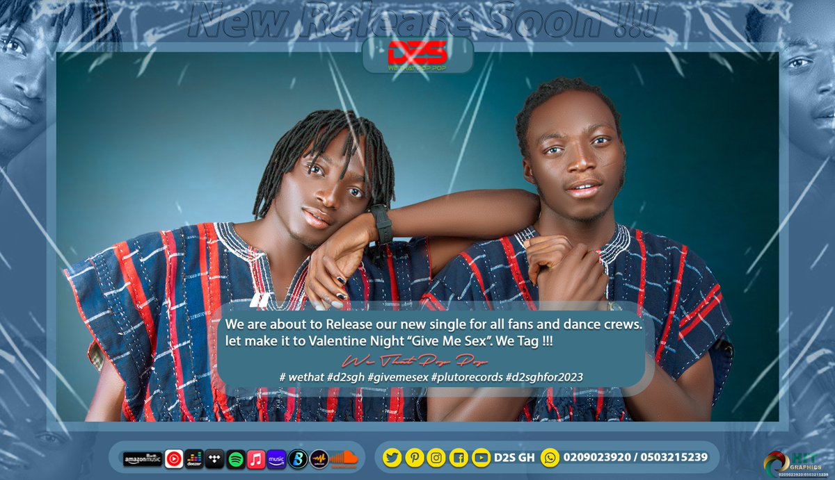 d2sgh's tweet photo. We are about to Release our New Single for all fans and dance crews. Let make it to Valentine Night " Give Me Sex". We Tag ๐
#wethat #d2sgh #givemesex #d2sghfor2023 #plutorecords #music #newsong https://t.co/tMHLHBuFER