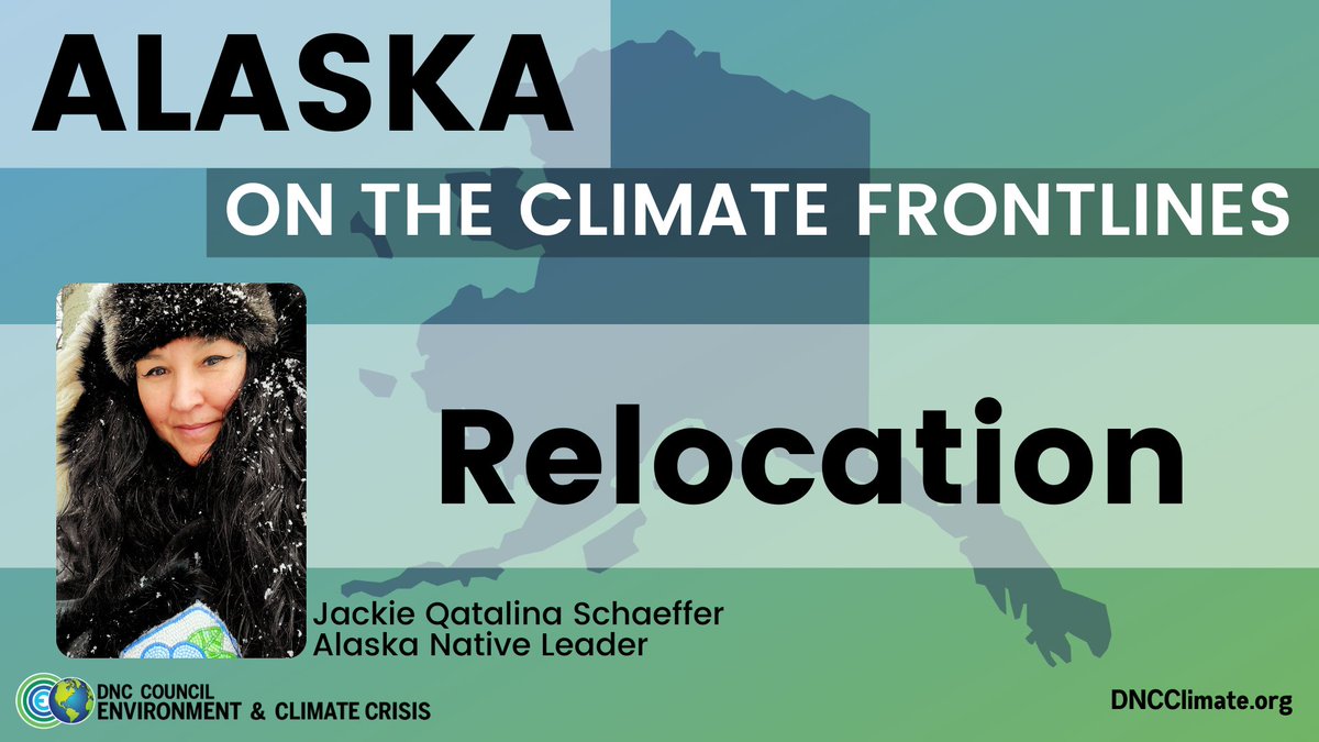 DNCClimate's tweet photo. 2 years ago, the Council hosted a roundtable, Alaska on the #ClimateFrontlines.π§΅
Here, Alaska Native Leader Jackie Qatalina Schaeffer explains connections between the #ClimateEmergency, villages forced to relocate, and the impacts on Tribes.
https://t.co/LBV1HxmYz0 https://t.co/GDaroZTQMI