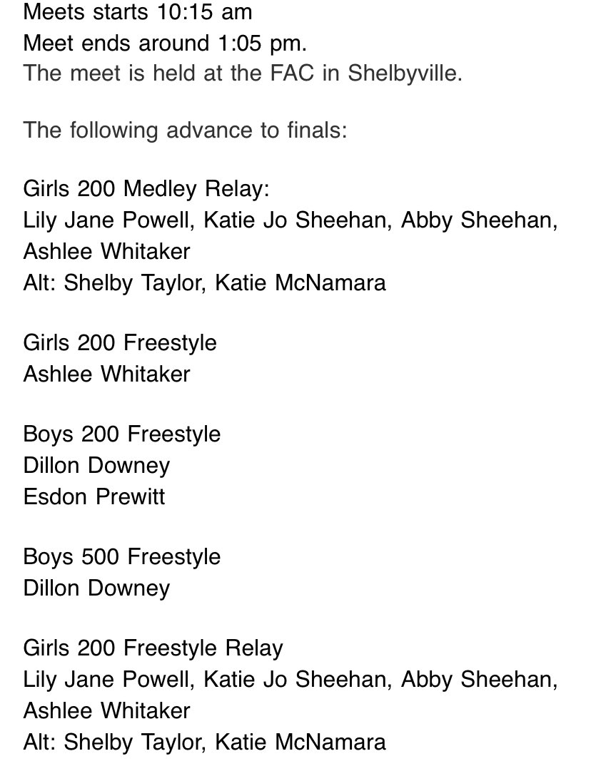 We had some great swims today for prelims! Info for tomorrow 👇🏻<a href="/hcpsky/">Henry County Schools</a> <a href="/hcsports/">hcsports</a>