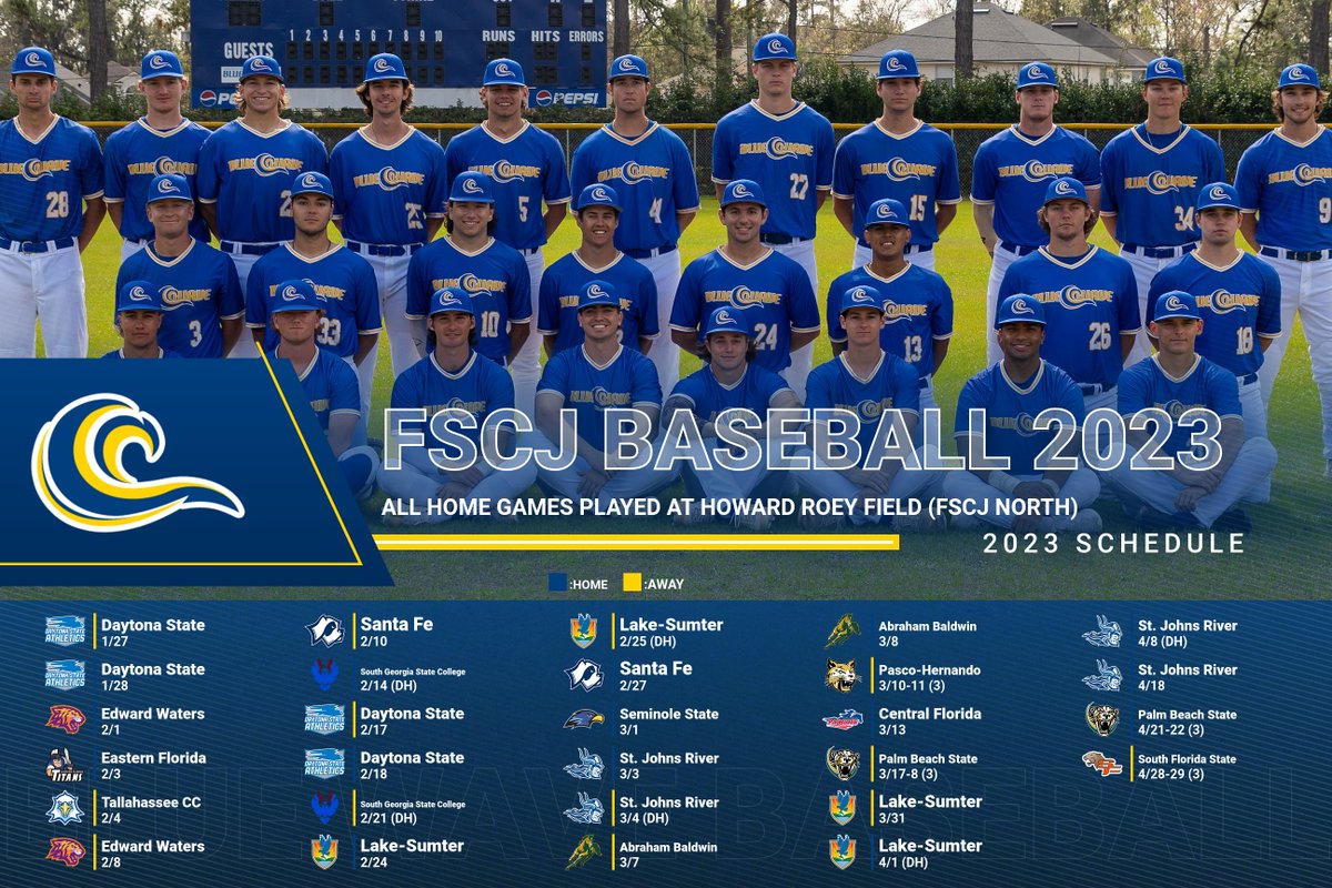 FSCJBaseball's tweet photo. 2023 FSCJ Baseball 

Full Schedule Graphic: https://t.co/QYHbbO4xHY