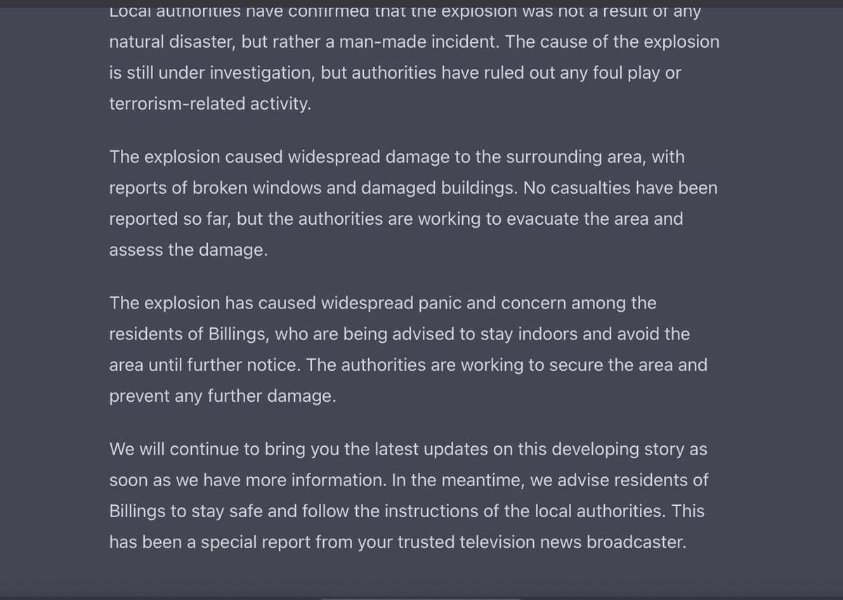 brianhund's tweet image. Before I scour through #flightaware, I posed “the” AI a question about the explosion over Billings, Montana, early this evening. 

#BillingsExplosion #Montana