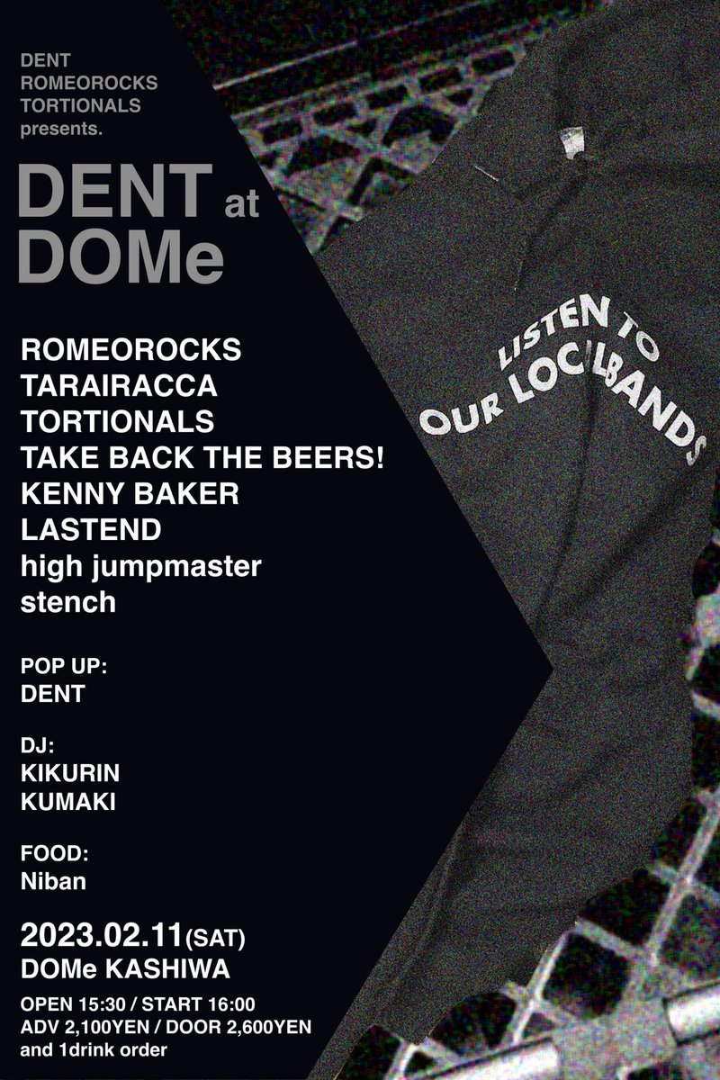 bon_araki's tweet photo. 来週です!
お待ちしてます!
予約はどこからでも連絡くれれば!
#DENT
#ROMEOROCKS
#TARAIRACCA
#TORTIONALS
#TAKEBACKTHEBEERS
#KENNYBAKER
#LASTEND
#highjumpmaster
#stench
#KIKURIN
#KUMAKI
#Niban https://t.co/XYBAfx8GbI