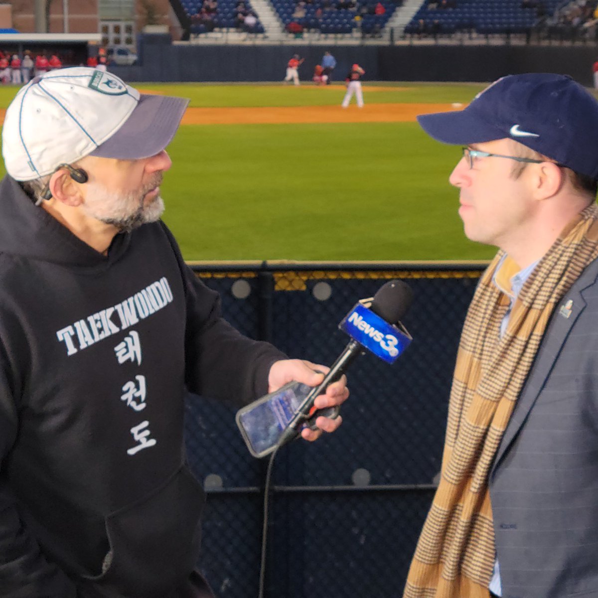 ColumbusState's tweet photo. Thanks to @wrblnews3 Chief Meteorologist  @BJeswaldWRBL for helping kick off the @CSUCougarsBSB season this evening! We have more ⚾ plus men's and women's  🏀 at home this wekeend! Check out https://t.co/FCDyb80wCD for details.  @CSUCougars @CSUCougarsWBB @CSUCougarsMBB https://t.co/Nqlmf4mYMg