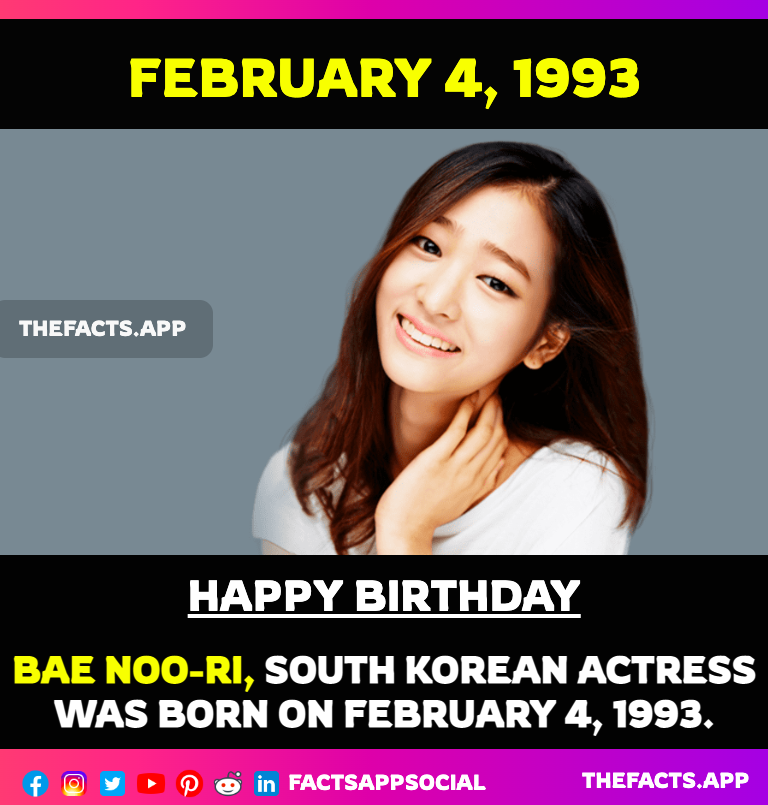 factsappsocial's tweet photo. #OnThisDay #DidYouKnow #BaeNoori (#배누리), #SouthKorean actress was born on February 4, 1993. Please Like,Follow and Retweet. #Dramaworld #tvshows #movies

https://t.co/tQKgN8eGO3 https://t.co/rlteptJzxe