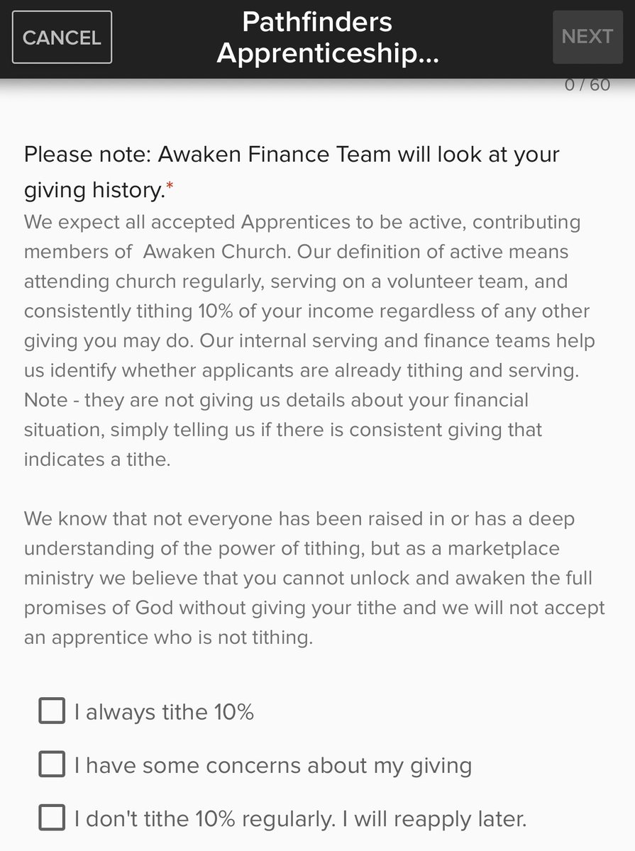 Awaken Pathfinders application…. #scam #AwakenChurchSD #C3church #prosperitygospel