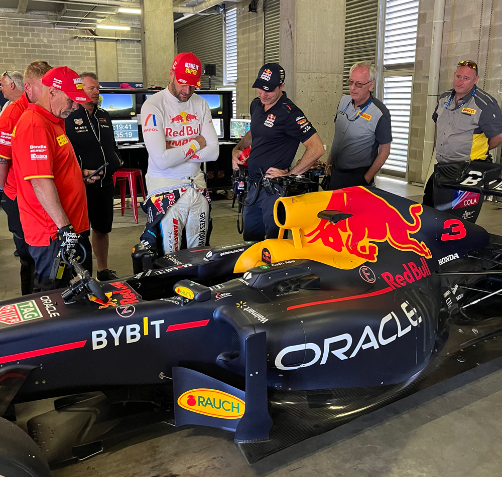 SJBartholomaeus's tweet photo. SVG checking out the Red Bull F1 car. If only he wasn’t so tall…

#RepcoSC #F1 #B12Hr https://t.co/mO7MQVDdU0