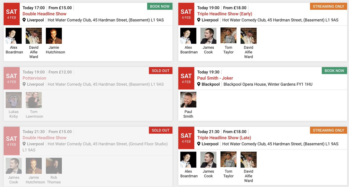 5/6 shows sold out tonight! Still tickets available for our 5pm show in Liverpool!

➡️ linktr.ee/HotWaterComedy…

<a href="/alxboardman/">alex boardman</a> <a href="/JamieHComedy/">Jamie H</a> <a href="/paulisthejoker/">Paul Smith</a> <a href="/TomLawrinson/">Tom Lawrinson</a> <a href="/DavidAlfieWard/">David Alfie Ward</a> <a href="/RobThomasComedy/">The Guerilla King</a> <a href="/LukasKirkby/">Lukas Kirkby</a>