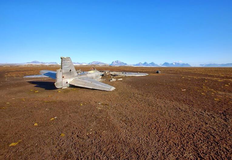 In 1942 this German Ju-88 bomber crashed at Arctic Svalbard after an attack on Allied Convoy PQ 18. Thirteen ships of this convoy were lost at a cost of forty-four German aircraft and four U-boats. The wreck of the aircraft is still in a good condition.
