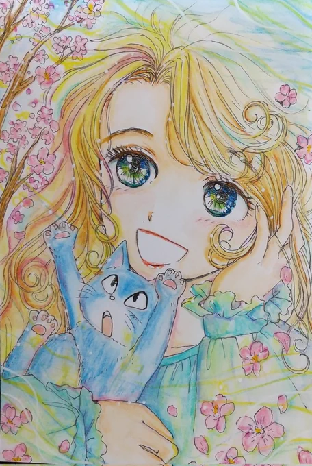 …    春の風#アナログイラスト#イラストグループ展に向けてハガキサイズアナログイラストチャレンジ中 