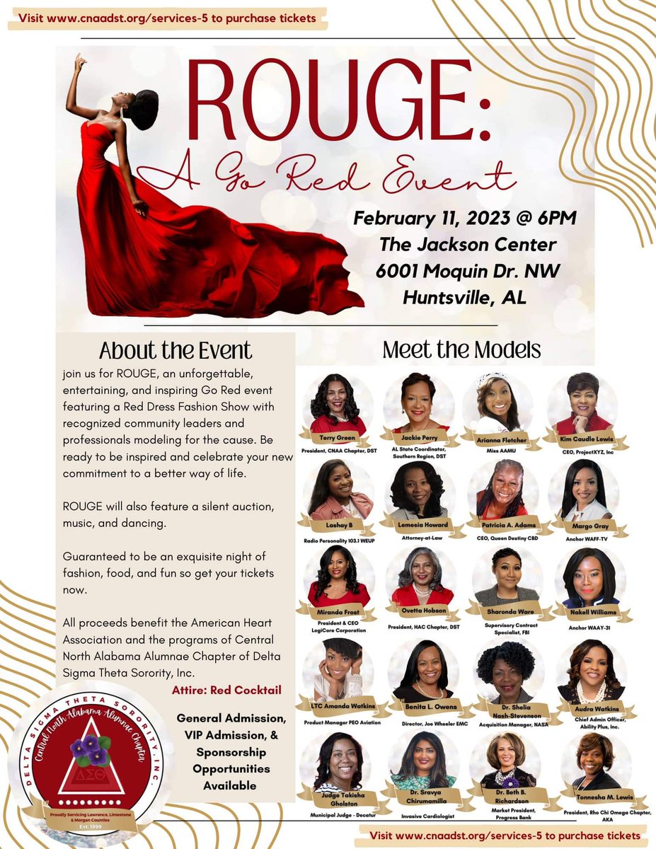 I'll hit the runway with 19 prominent women to support Central North AL Alumnae Chapter of Delta Sigma Theta Sorority, Inc. @dstinc1913 and American Heart Association's efforts to promote heart health! @KimCaudleLewis @LashayB1031 @MargoGray48 @MirandaBouldin @dr_chirumamilla