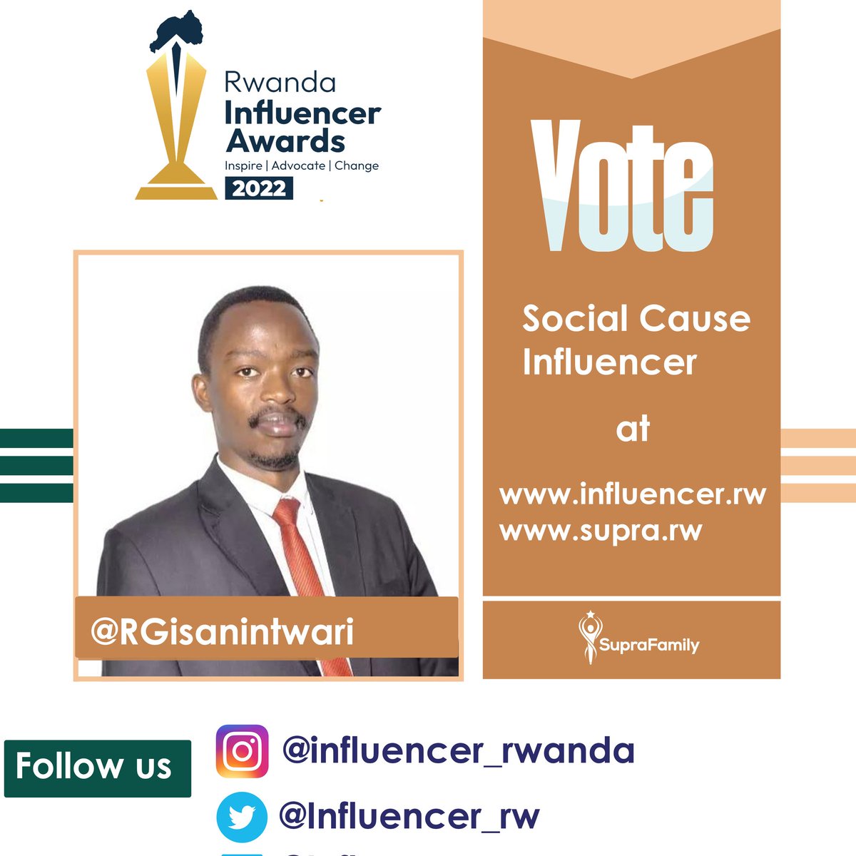 Meet the nominees as #Socialcause influencers in #RIA. Congratulations to @harerimana_tito @Ngabo_Karegeya @ClaudeKarangwa @RGisanintwari