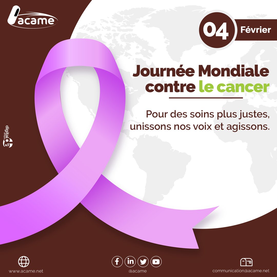 ACAMEAFRIQUE's tweet photo. En cette journée mondiale de lutte contre le cancer, engageons-nous à faire une différence dans la vie des personnes touchées en apportant des solutions pour des soins plus justes, équitables et abordables.
#Acame #LutteContrelecancer #SoinsEquitable. https://t.co/zp7GuorBbn