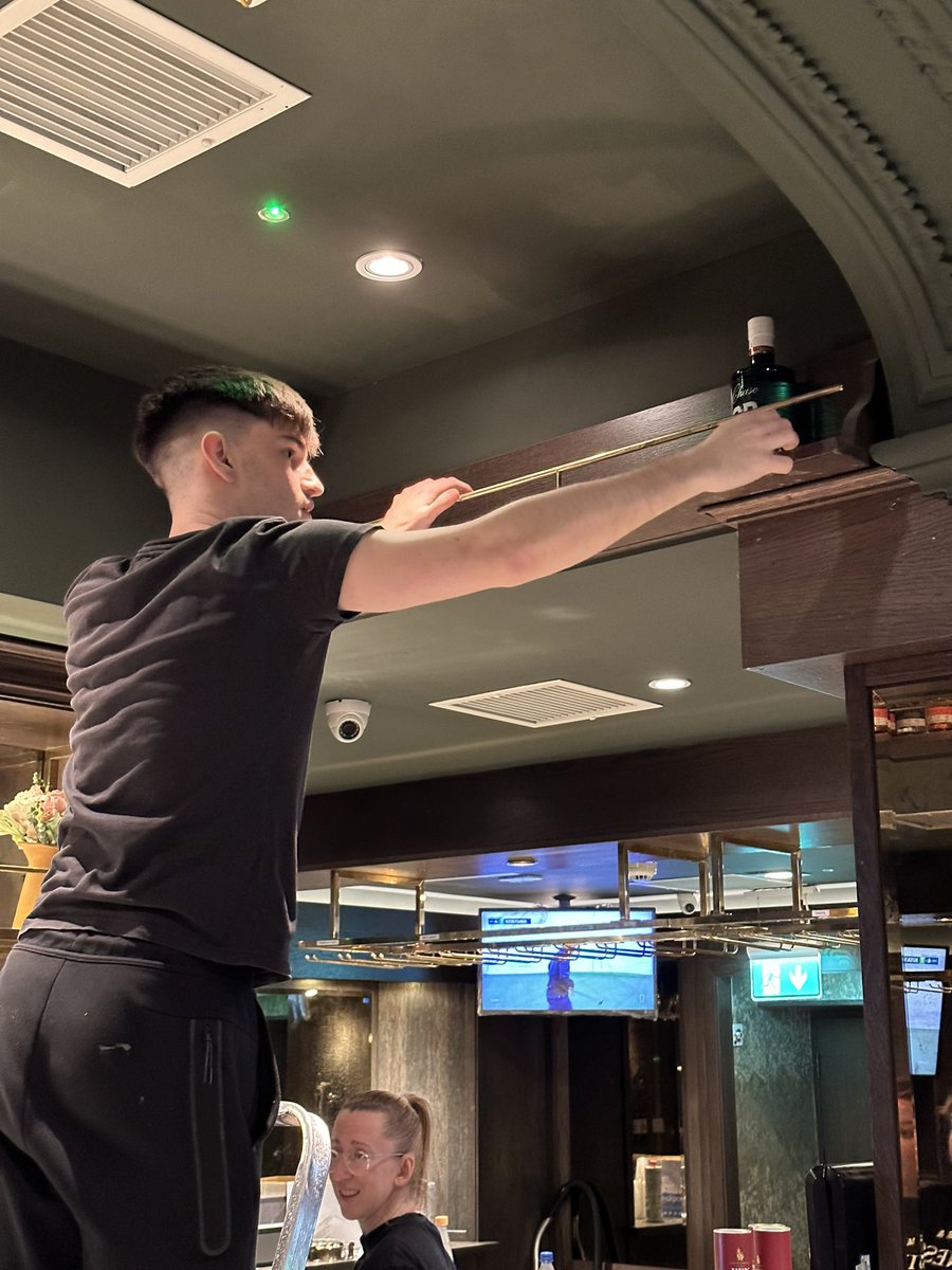 Harry’s Bar opening today - young Joe getting ready for you when it opens today at 2pm. Well done to all the team for all pushing through and great teamwork ✅