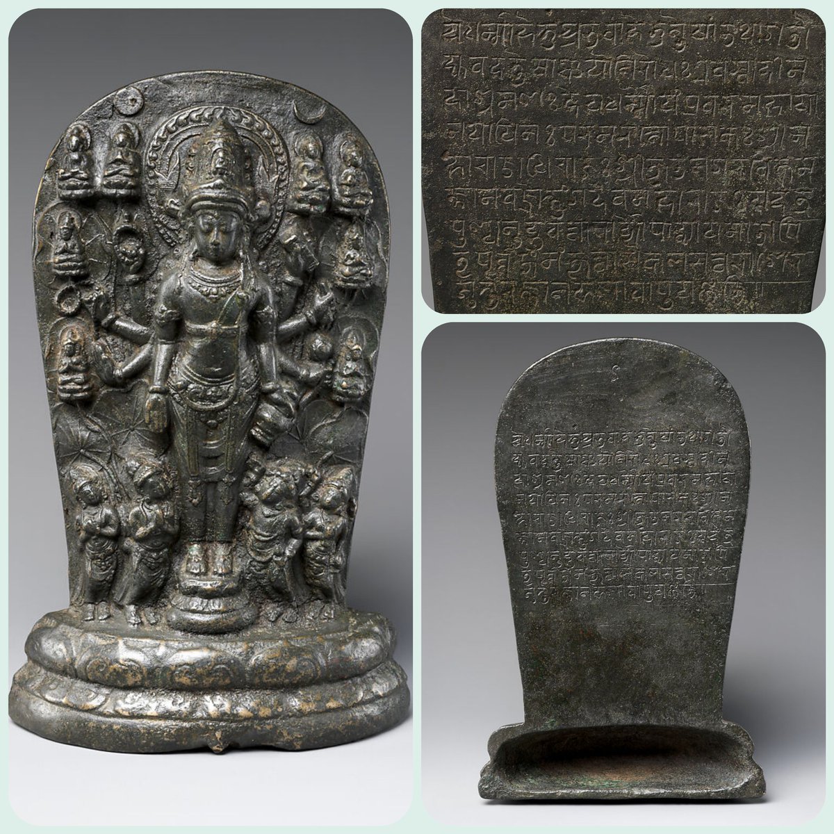 motherlander's tweet photo. Prasasti berbahasa Sanskerta terukir di bagian belakang sandaran patung miniatur perunggu Amoghapāśa, menyebut Kṛtanagara sebagai penganut Mahāyāna dengan gelar śrī mahārājādhirājaḥ śrī kṛtanagara vikramajñānavajrottuṅgadeva (perkiraan dibuat antara 1286-1292) https://t.co/THtcZssKov