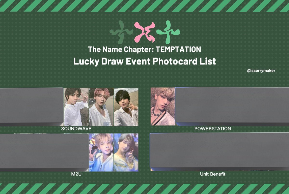 jrie_gotxt7's tweet photo. WTT ph

#TOMORROW_X_TOGETHER TXT 💕
The Name Chapter: Temptation Lucky Draw LD

❗Have:
Soundwave SW
-Beomgyu
-Taehyun
-Kai
M2U
-Taehyun
-Kai

❗Want:
Powersation PST
✅Soobin

-STBO, under FETA

📍Laguna
👆Click #jrie_gotneeds for more items to trade and wishlist 🥰 https://t.co/n3s9yJYTrn