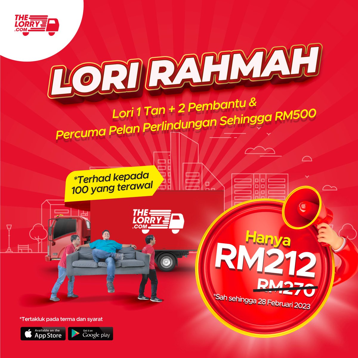 thelorrydotcom's tweet photo. LORI RAHMAH!🚚

Kami memperkenalkan "LORI RAHMAH" untuk meringankan kos anda. Dengan HANYA RM 212, TheLorry menawarkan Pakej Pindah Rumah yang merangkumi Lori 1 Tan, 2 Tenaga Kerja dan Pelan Perlindungan sehingga RM500. 
*Tertakluk pada terma dan syarat.

https://t.co/QVm3TfeIwY https://t.co/XETO65BSva