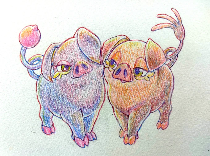色鉛筆でグルトン、パフュートン#ポケモンSV #ポケモンイラスト図鑑 