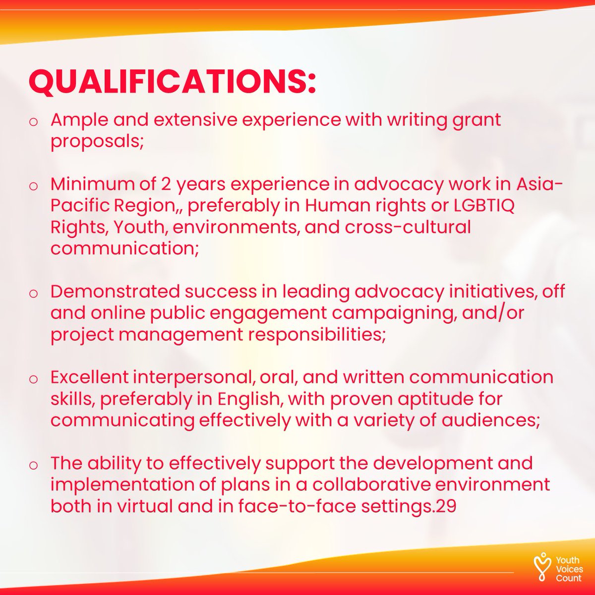 YVC_Official's tweet photo. Youth Voices Count is looking for an Advocacy &amp; Network Engagement Officer!

For more details visit the link:
https://t.co/AjputADtj2

Deadline of application is on February 15, 2023. https://t.co/h3G18ox0XB