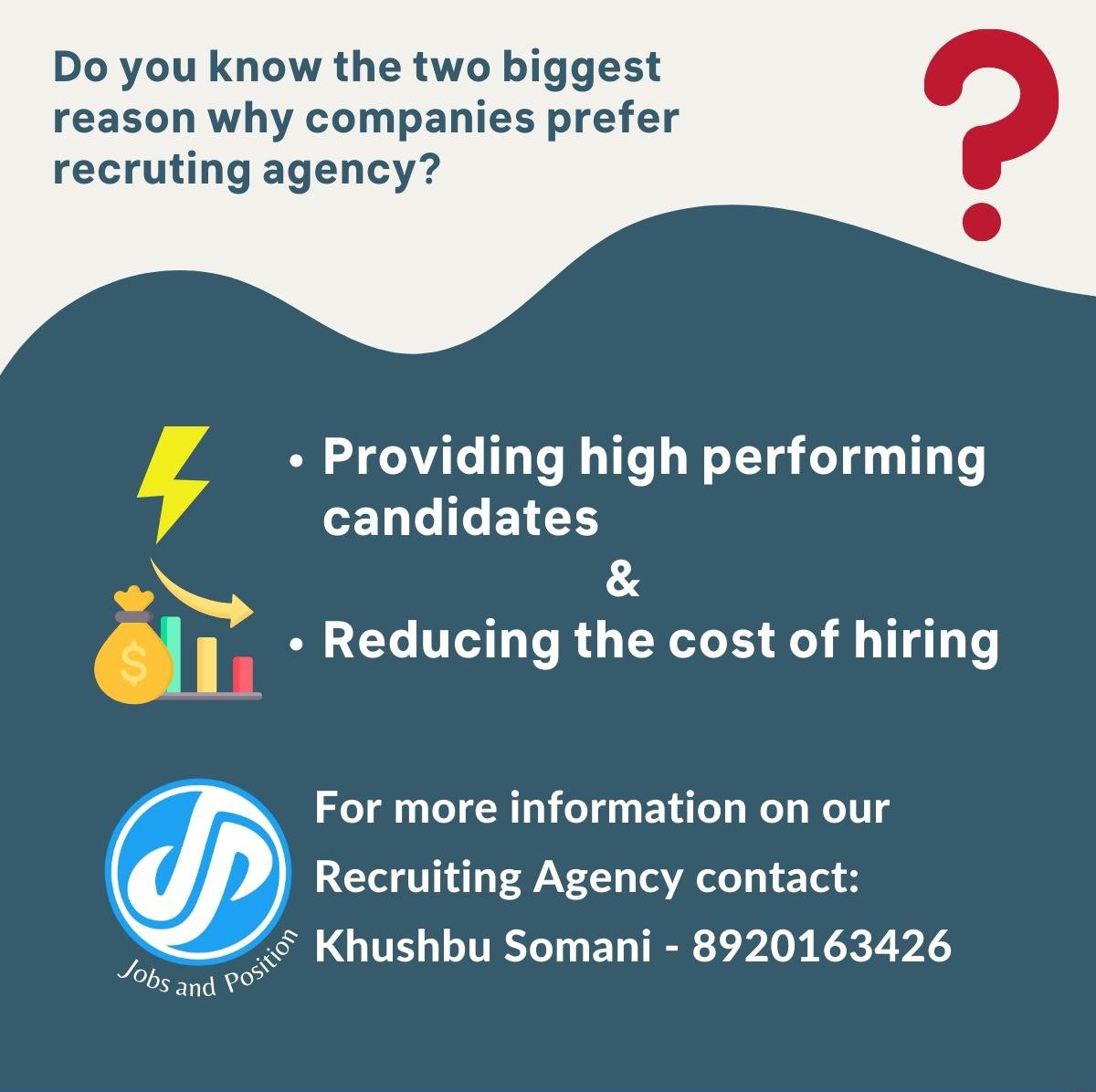 For more information on our Recruiting Agency contact:
Khushbu Somani- 8920163426
#opportunities #jobs #recruiter #recruitment2023 #recruitment
#recruitmentspecialists #recruitmentconsultants  #vacancy #recruiting #staffingservices #job #jobhiring #hiring #vacancy #staffingagency
