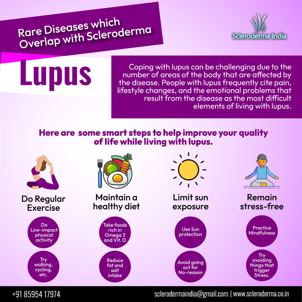 Here are some smart steps to help improve your quality of life while living with lupus.

@lupustrust

#SclerodermaIndia #Scleroderma #SystemicSclerosis #Lupus #lupussymptoms #invisibledisability #invisibleillness #Overlapping
