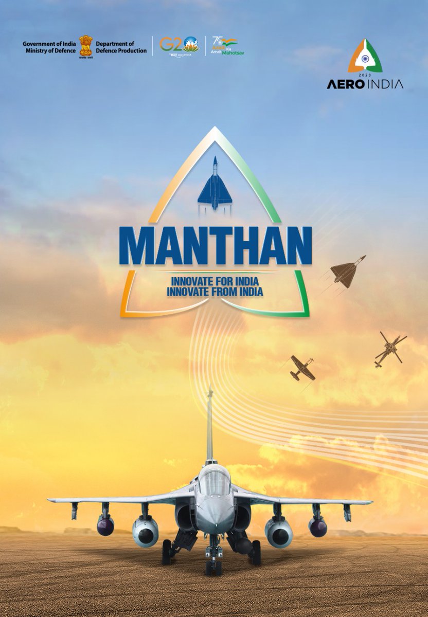 #Manthan2023- The Annual Defence Innovation Event will be the flagship technology showcase event at the #AeroIndia2023. It is being organised by the iDEX(Innovations for DefenceExcellence) Ministry of Defence and will be held  on 15th February 2023 during Aero India.