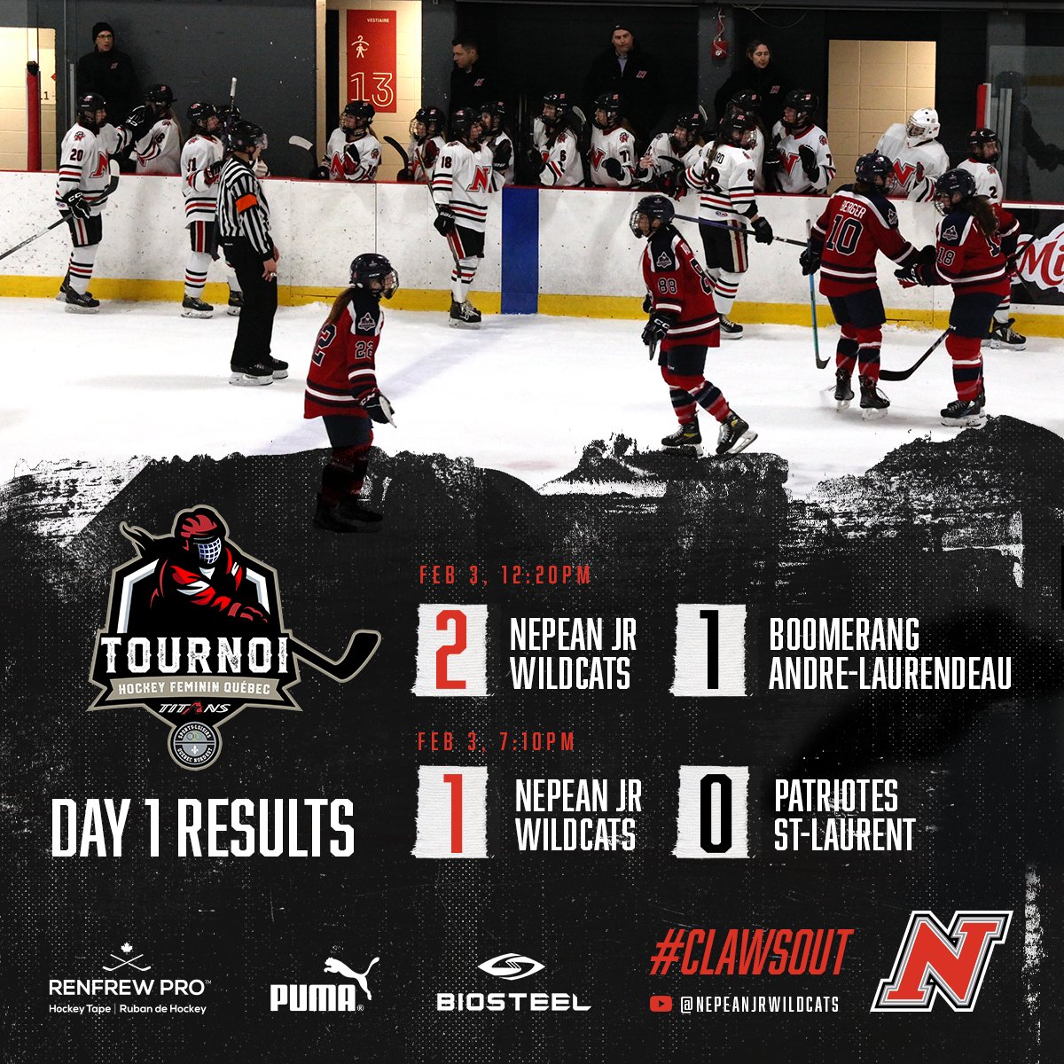 NepJrWildcats's tweet photo. Day 1 at the Tournoi de féminin de Quebec was a success!

2⃣Nepean
1⃣Andre Laurendeau
🚨16 Spencer 
🍏72 Thompson

🚨29 Beauchamp
🍏18 Emmerson
🍏91 Avery

1⃣Nepean
0⃣ Saint-Laurent Patriotes
🚨29 Beauchamp
🍏88 Allard
🍏18 Emmerson

#clawsout #womenshockey #hockey #ngha https://t.co/nm74l4V4K5