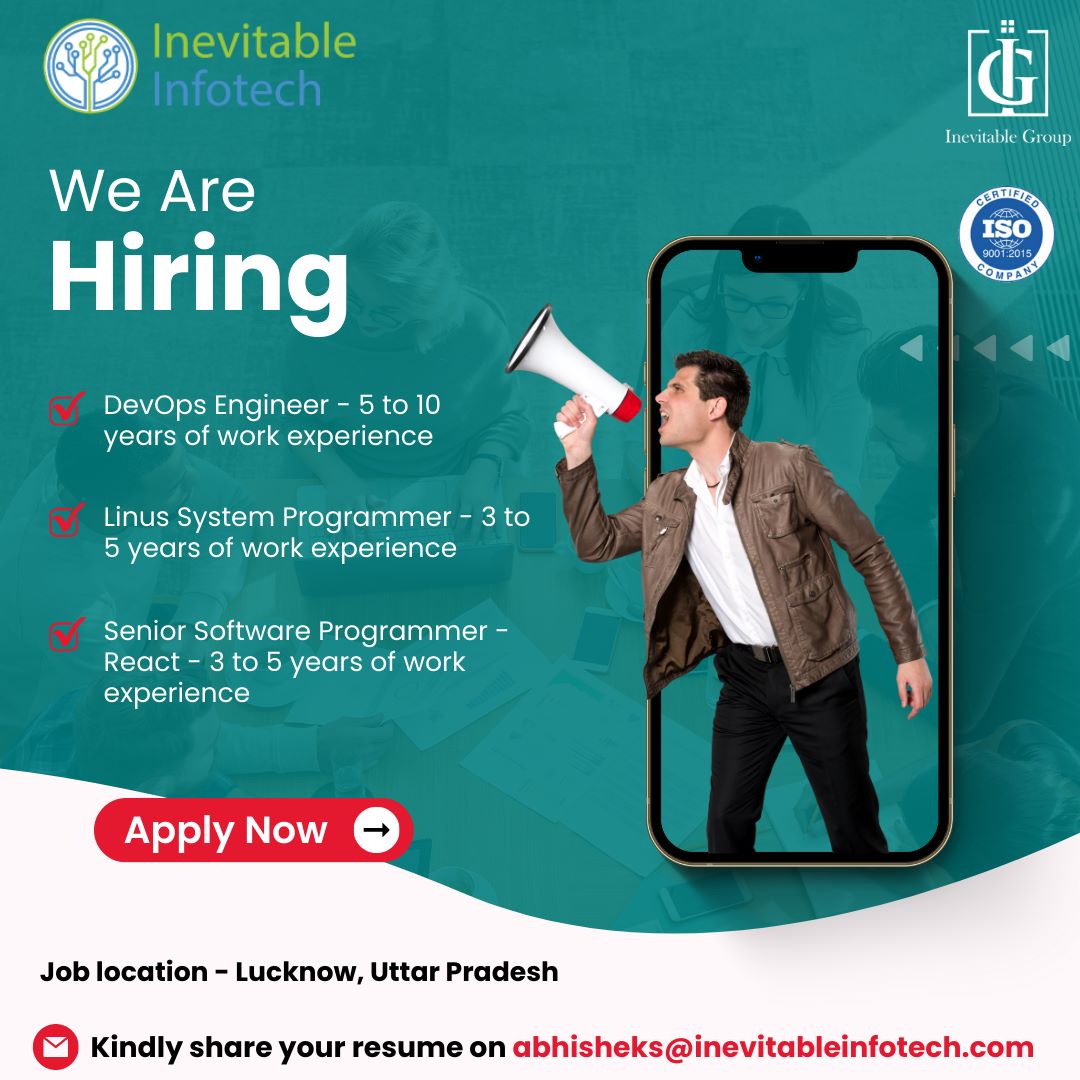 We Are Hiring DevOps Engineer, Linus System Programmer, Senior Software Programmer - React , Kindly Share your resume on abhisheks@inevitableinfotech.com
.
.
.
#hiringnow #hiring #hiring2023 #engineer #resume #software #share #devops #react