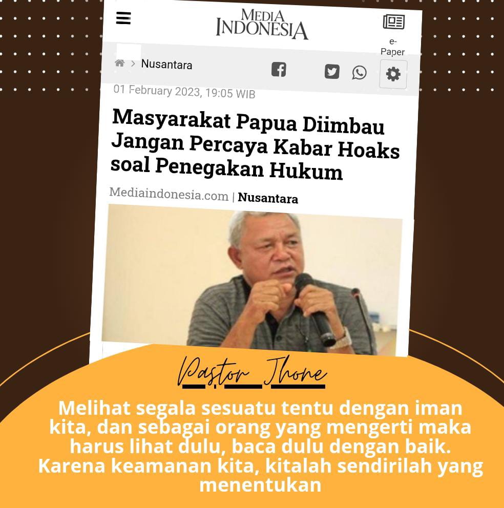 DittoNizer's tweet photo. Masyarakat PAPUA Diimbau Jangan Percaya Kabar HOAKS soal Penegakan Hukum
#PapuaAdalahKita
#Papuadamai https://t.co/4lj785uVPh