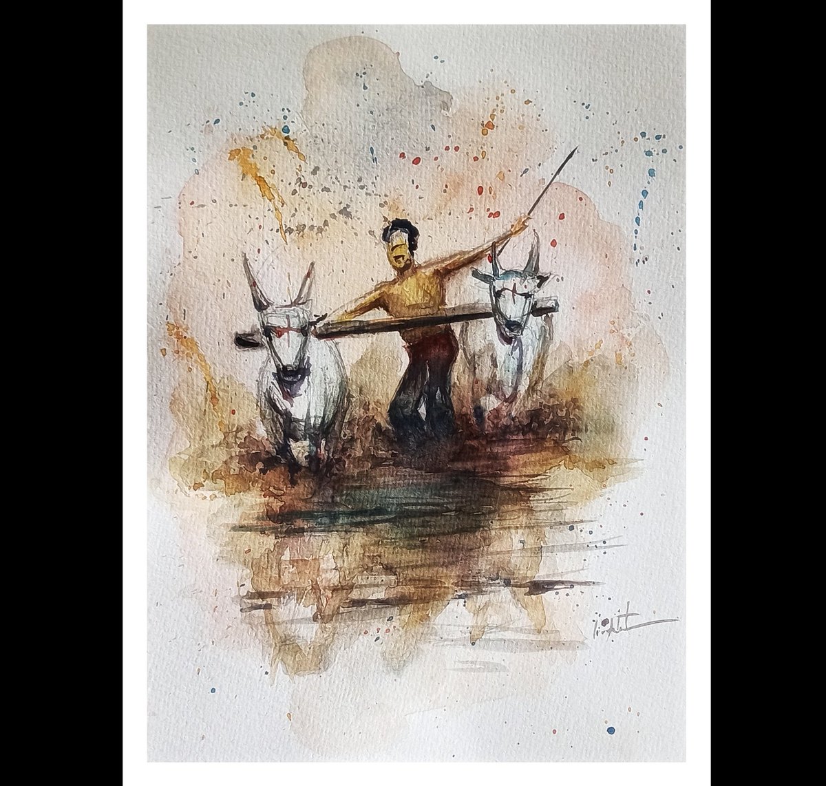 FuriseAjin's tweet photo. Kerala bull racing. Watercolor on paper.
.
.
.
#theartisticfakir #kerala #godsowncountry #bullracing #art #watercolor https://t.co/CFovRJFzcp
