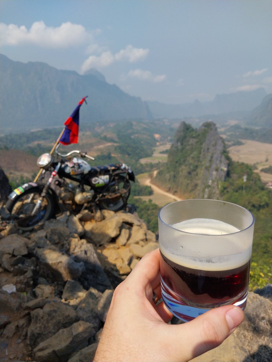 Nothing beats an early morning, freshly ground coffee on top of Nam Xay, Vang Vieng #Laos
