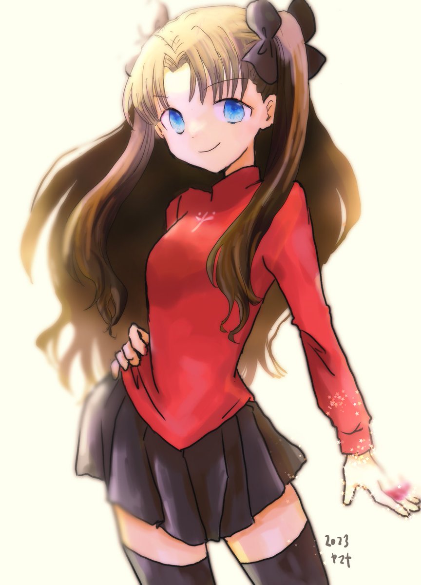 アーチャー ,遠坂凛 「あいぱっどでこのくらい描けるようになりました。寝床で描いたので線ががたがたですが」|山名沢湖のイラスト